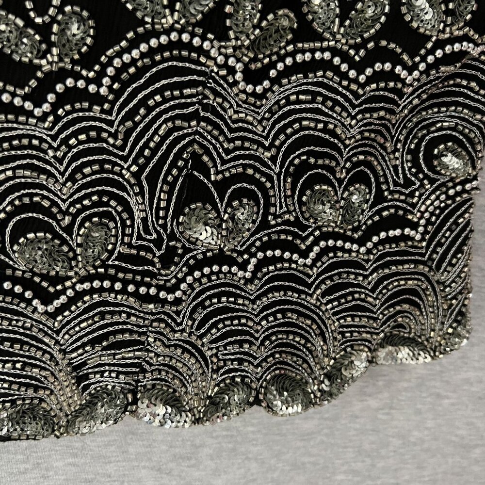 Vintage 90s Papell Boutique Evening Beaded Silk Top Womens XL Black Silver Spark - Picture 6 of 13